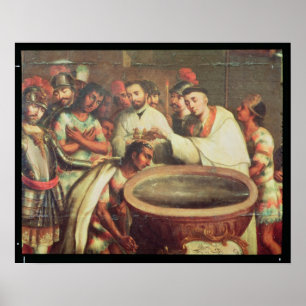 Póster Primeiro baptismo dos indianos pelos Dominicans