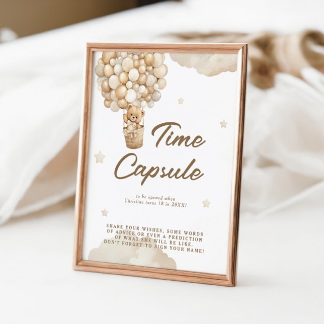 Poster Primeiro Bebê Aniversário Teddy Beige Time Cápsula (Criador carregado)