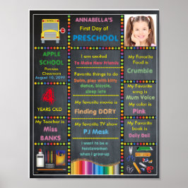 Póster Primeiro dia da pré-escola, foto de placa de quadr