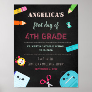 Poster primeiro dia de aula de placas de chalkboard