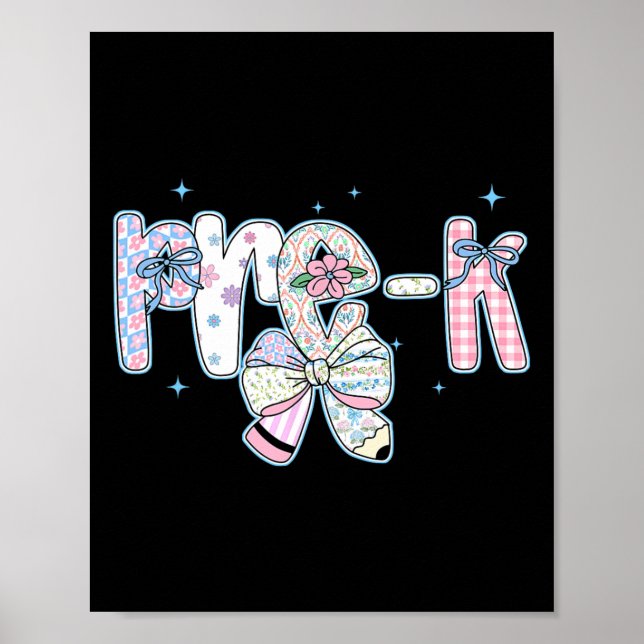 Poster Primeiro dia de aula pré-k Coquette Preppy Lápis F (Frente)