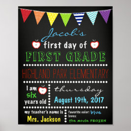 Poster Primeiro dia de escola Boys Chalkboard de volta à 