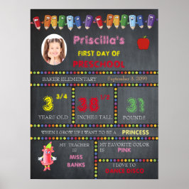 Póster PRIMEIRO DIA de PRESCHOOL,placa de quadro, foto