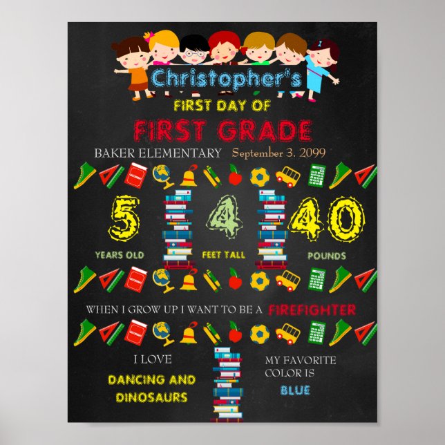 Póster Primeiro dia do Sinal de PRIMEIRA GRADE BOY, preto (Frente)