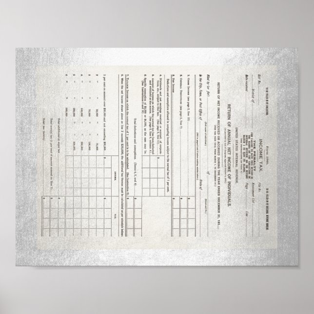 Poster Primeiro Formulário de Imposto de Renda dos Estado (Frente)