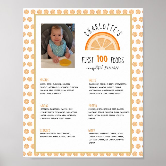 Poster Primeiro Milestone de Desmame de Bebê Laranja Comi (Frente)