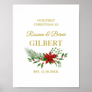Poster Primeiro Natal Como Cota Com Design de Poinsettias