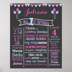 Poster Primeiro sinal do quadro do aniversário, rosa,