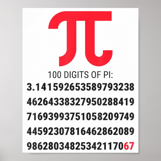 Poster Primeiros 100 Dígitos De Pi 67 Nerds Geeks Profess (Frente)