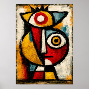 Poster Primitivo Cubista Guardião Negrito Abstrato Geomét