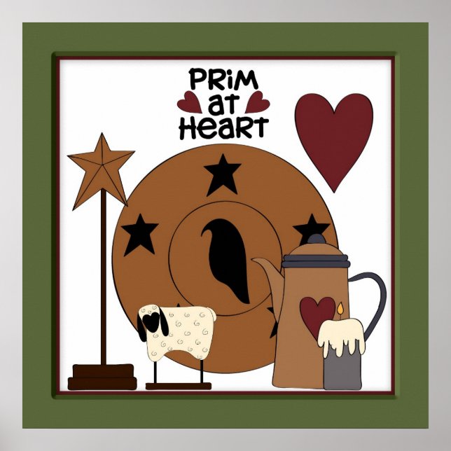 Póster Primitivo no Decor de Ovinos do Coração (Frente)