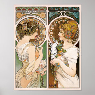 Poster Primroses e pena, Mucha
