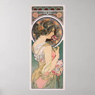 Poster Prímula por Alphonse Mucha - arte Nouveau do