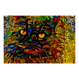Póster Prin de arte colorida de gatos do mosaico
