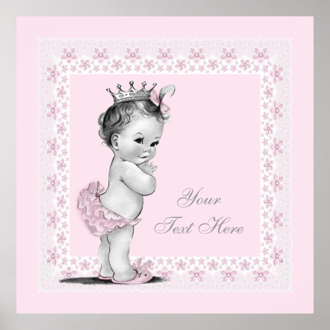 Póster Princesa Adorável Rosa Vintage Bebê Menina (Frente)