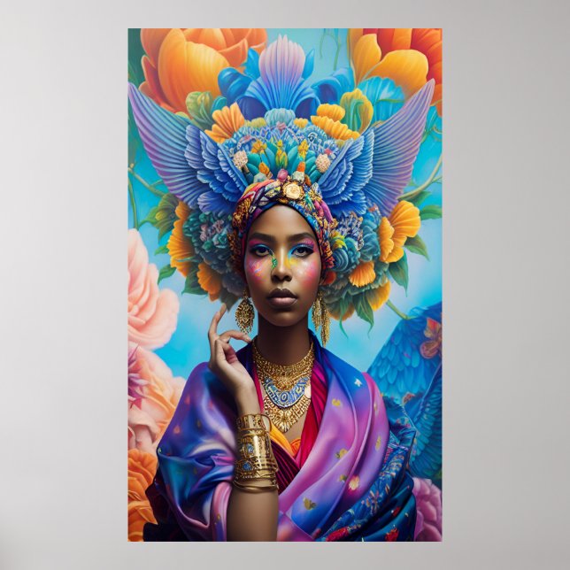 Poster Princesa africana com asas no cabelo (Frente)