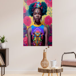Poster Princesa africana com cabelo azul