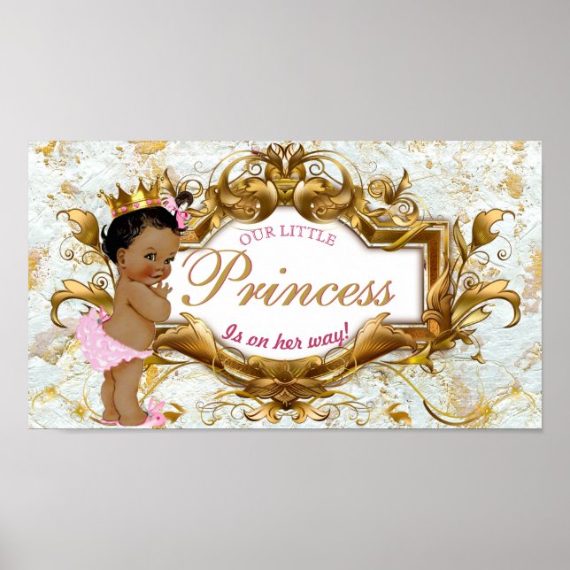 Poster Princesa Africana Elegante - Marble Branco e Doura (Frente)