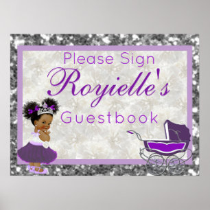 Poster Princesa Africana Guestbook Roxo e Silver Glitter
