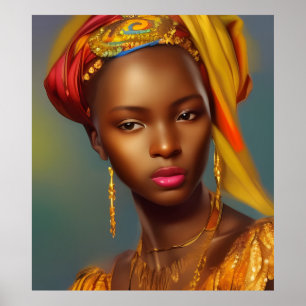 Poster princesa africana mulher 6 jóias de ouro