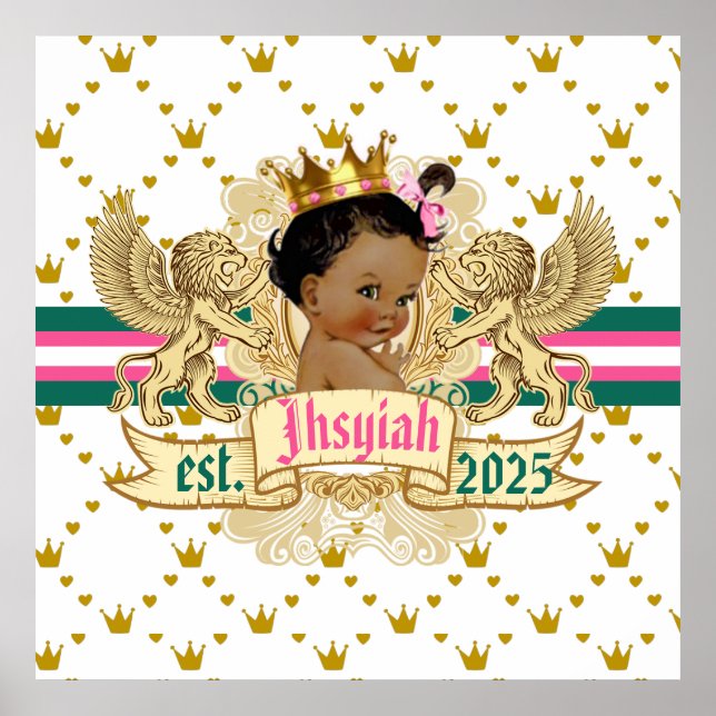 Poster Princesa Africana Real Rosa e Verde Elegante (Frente)