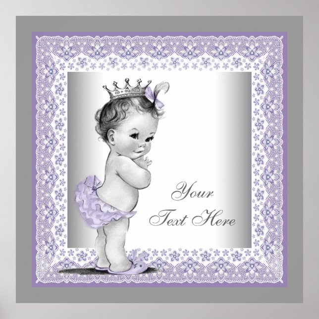 Poster Princesa Bebê Lilás Roxo Vintage (Frente)