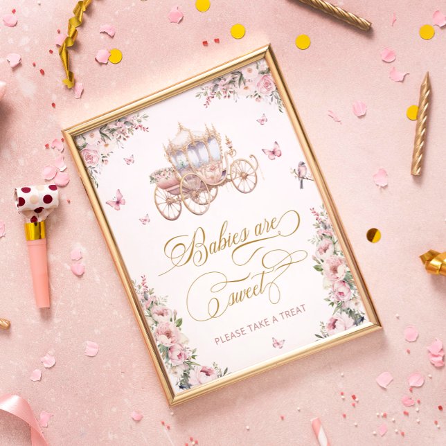 Poster Princesa Carruagem Blush Bebês Floral são Doces (Criador carregado)
