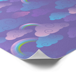 Poster Princesa Céu Nublado Roxo Azul Nuvens Unicórnio