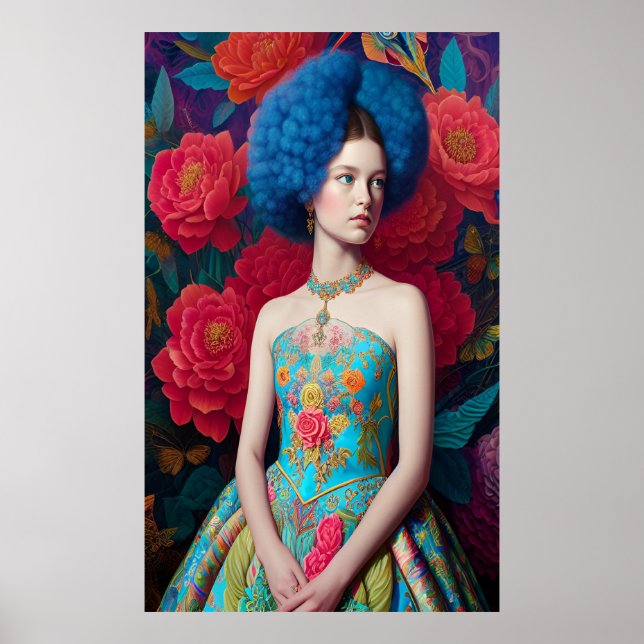 Poster Princesa com vestido decorativo azul (Frente)