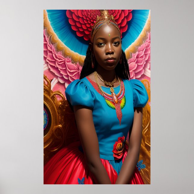 Poster Princesa com vestido rosa e azul (Frente)