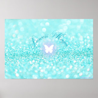 Poster Princesa da Borboleta Glitter Azul-Claro
