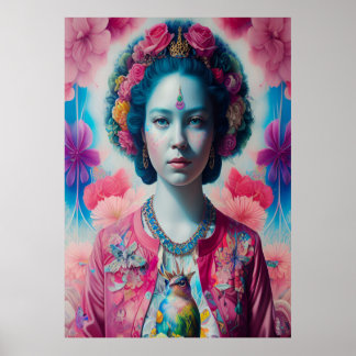 Poster Princesa de flores azuis com jaqueta rosa