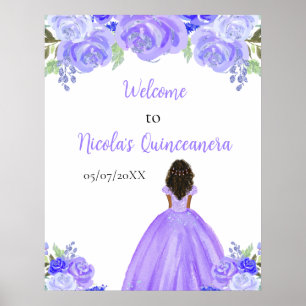 Poster Princesa de Pele Escura Quinceanera Roxo Bem-vindo