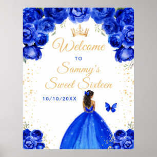 Poster Princesa de Pele Morena Azul Bem-vinda aos Doze An