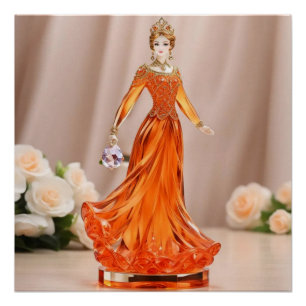 Póster Princesa de vidro cristal com vestido de laranja