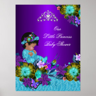 Póster Princesa do Cartaz Chá de Bebê Azul Turquesa Roxo 