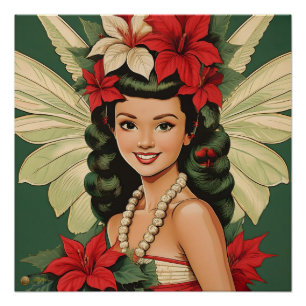 Póster Princesa do Natal Tropical Retro dos Anos 50