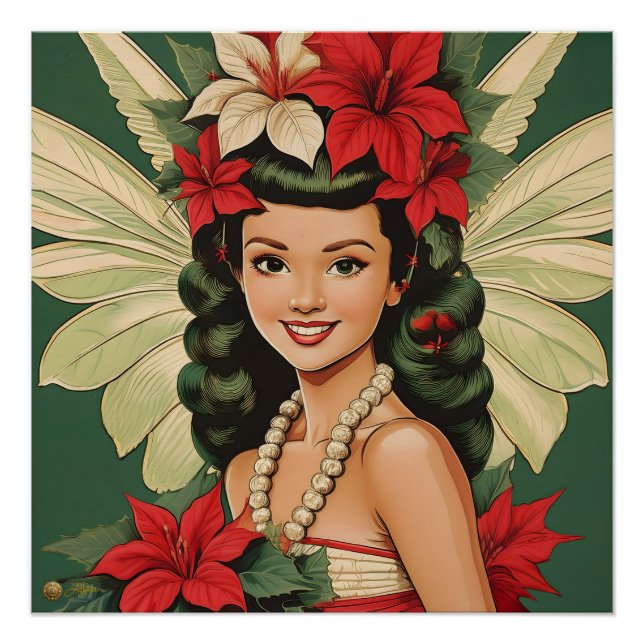 Póster Princesa do Natal Tropical Retro dos Anos 50 (Frente)
