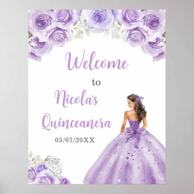 Poster Princesa do Vestido Roxo Quinceanera Bem-vindo (Frente)