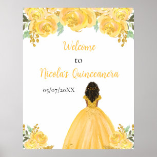 Poster Princesa Dourada da pele escura Quinceanera Bem-vi