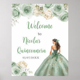 Poster Princesa em Sage Green Dress Quinceanera Bem-vindo
