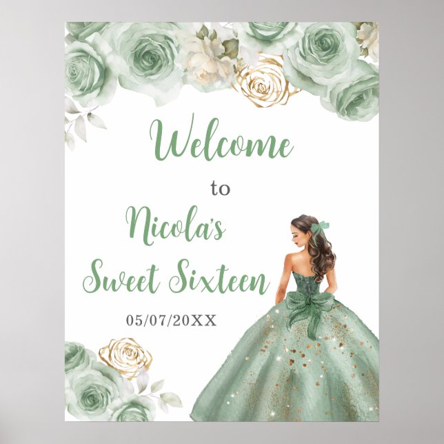 Poster Princesa em um Vestido Verde Doce Dezesseis Boas-v (Frente)