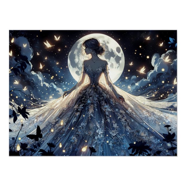 Póster Princesa Fada ao Luar Vestido Celestial (Frente)