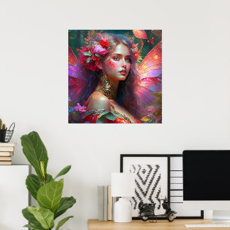 Poster Princesa Fada do Jardim de Flores de Fantasia