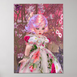 Poster Princesa Flor Rosa Com Magnolias Retrato