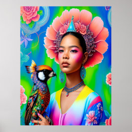 Poster Princesa Floral com uma ave