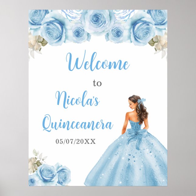Poster Princesa Floral em Blue Dress Quinceanera Bem-vind (Frente)