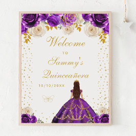 Poster Princesa Floral Purple Quinceañera Bem-vinda