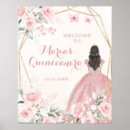 Poster Princesa Floral Rosa Esbranquiçada Quinceañera Bem