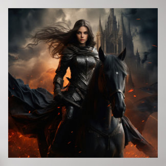 Poster Princesa Guerreira Escura no Cavalo Negro — Cas Fa